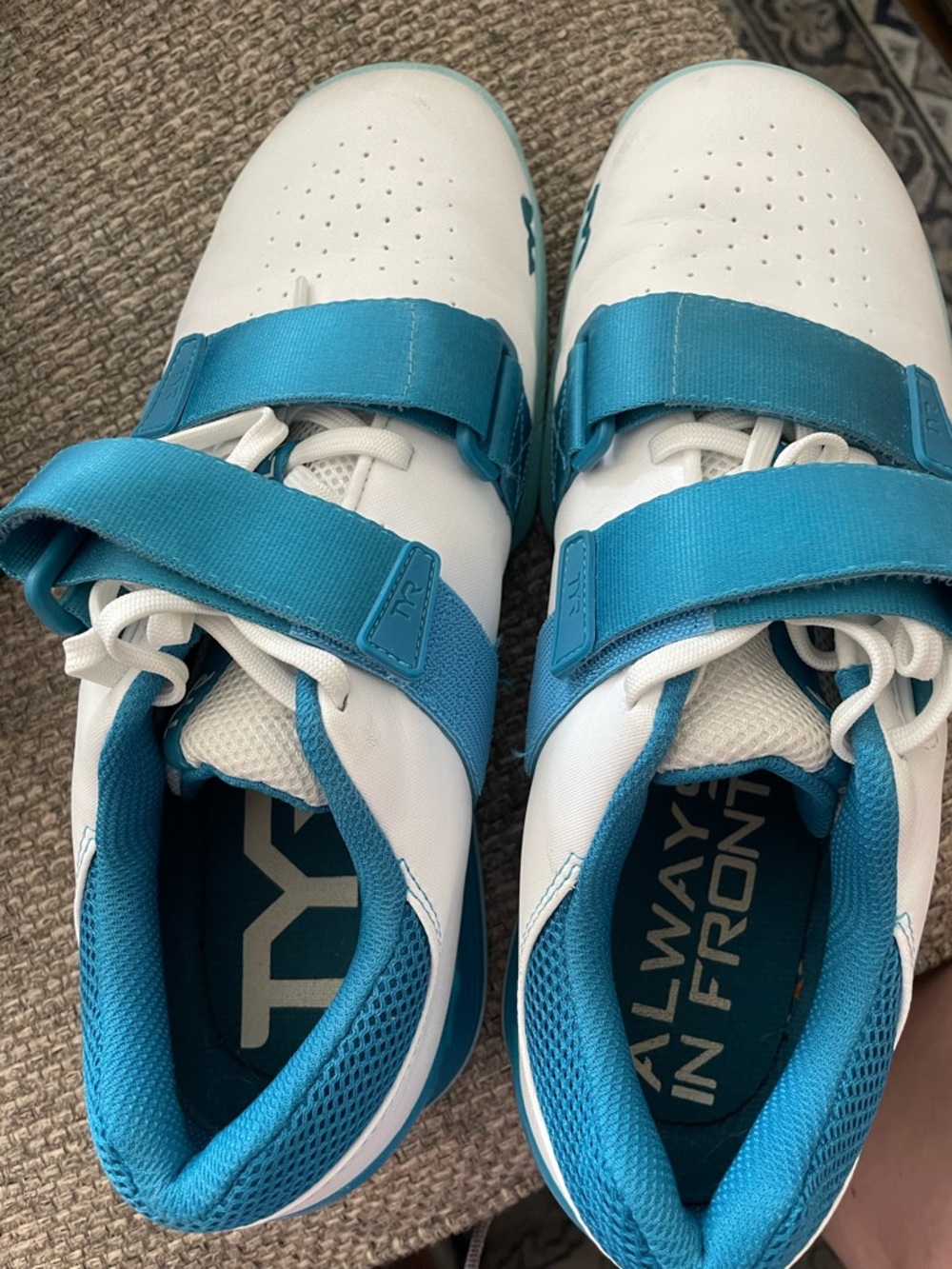 TYR White and Teal Strap Athletic Shoes